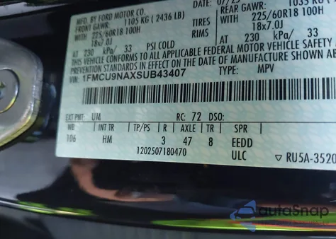 2025 Ford Escape St-Line Select из США, поврежденный, VIN 1FMCU9NAXSUB43407